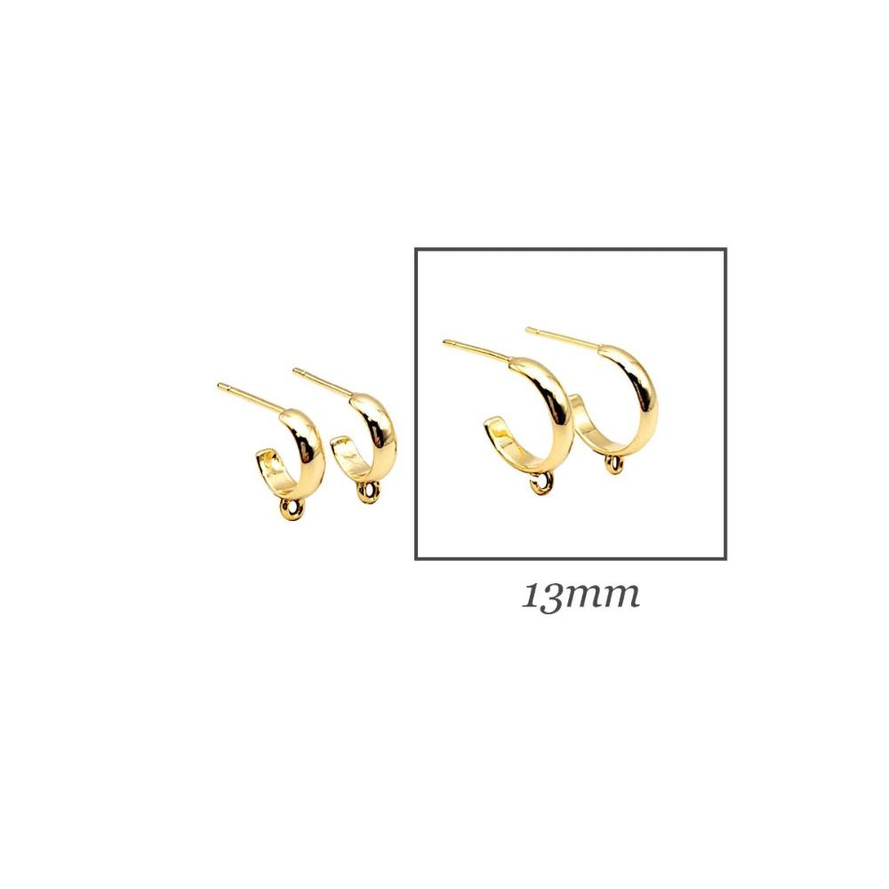 Small Half-Hoop Earring Findings in 18K Gold Plating with Attachment Ring, Nickel Lead Free & Hypoallergenic Earring Component (BRER0024) - UniqueBeadsNY