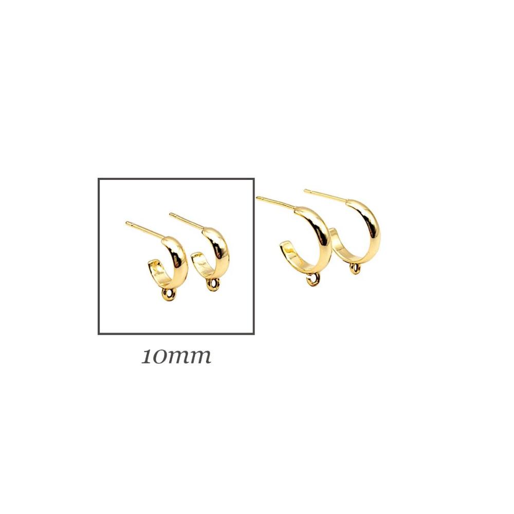 Small Half-Hoop Earring Findings in 18K Gold Plating with Attachment Ring, Nickel Lead Free & Hypoallergenic Earring Component (BRER0024) - UniqueBeadsNY