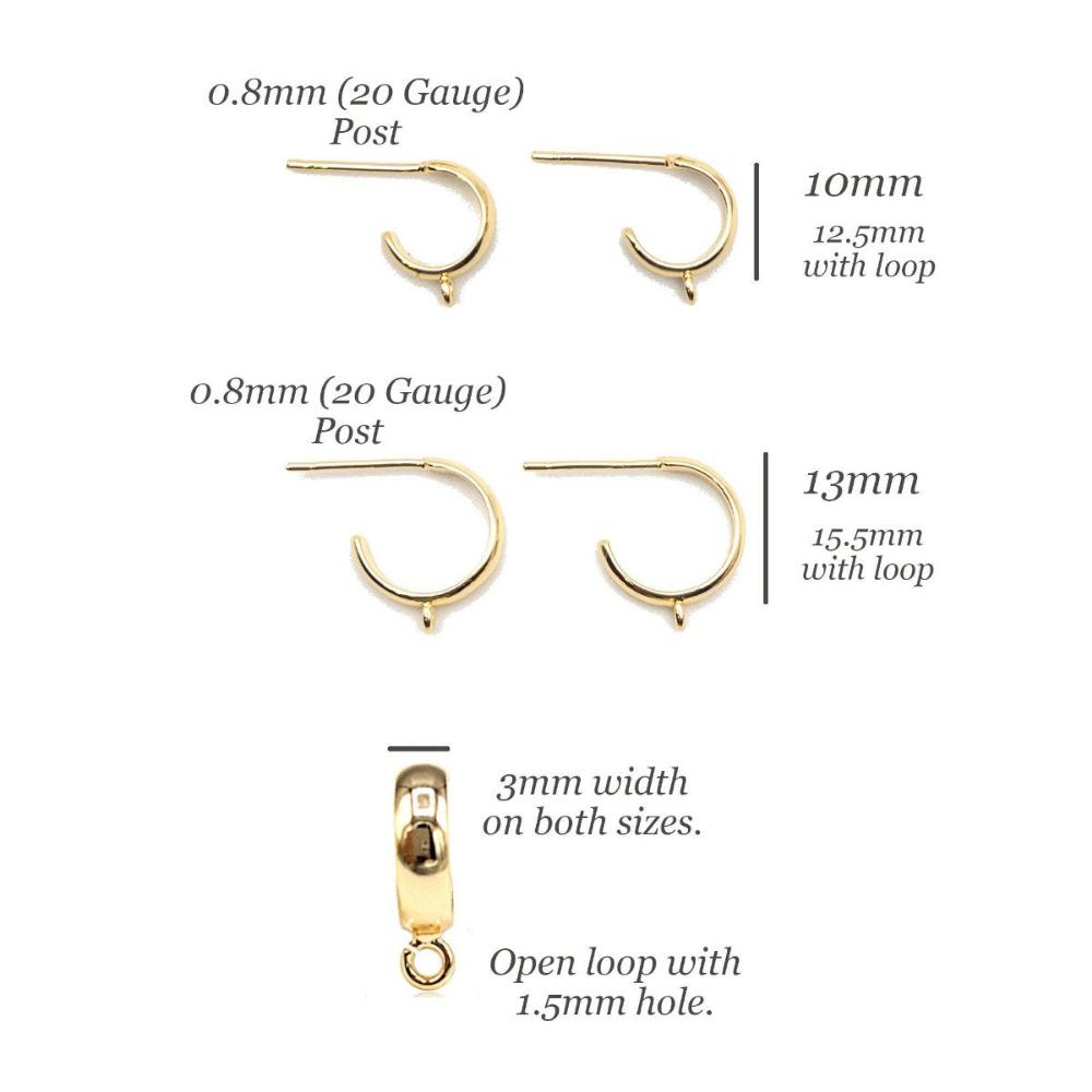 Small Half-Hoop Earring Findings in 18K Gold Plating with Attachment Ring, Nickel Lead Free & Hypoallergenic Earring Component (BRER0024) - UniqueBeadsNY
