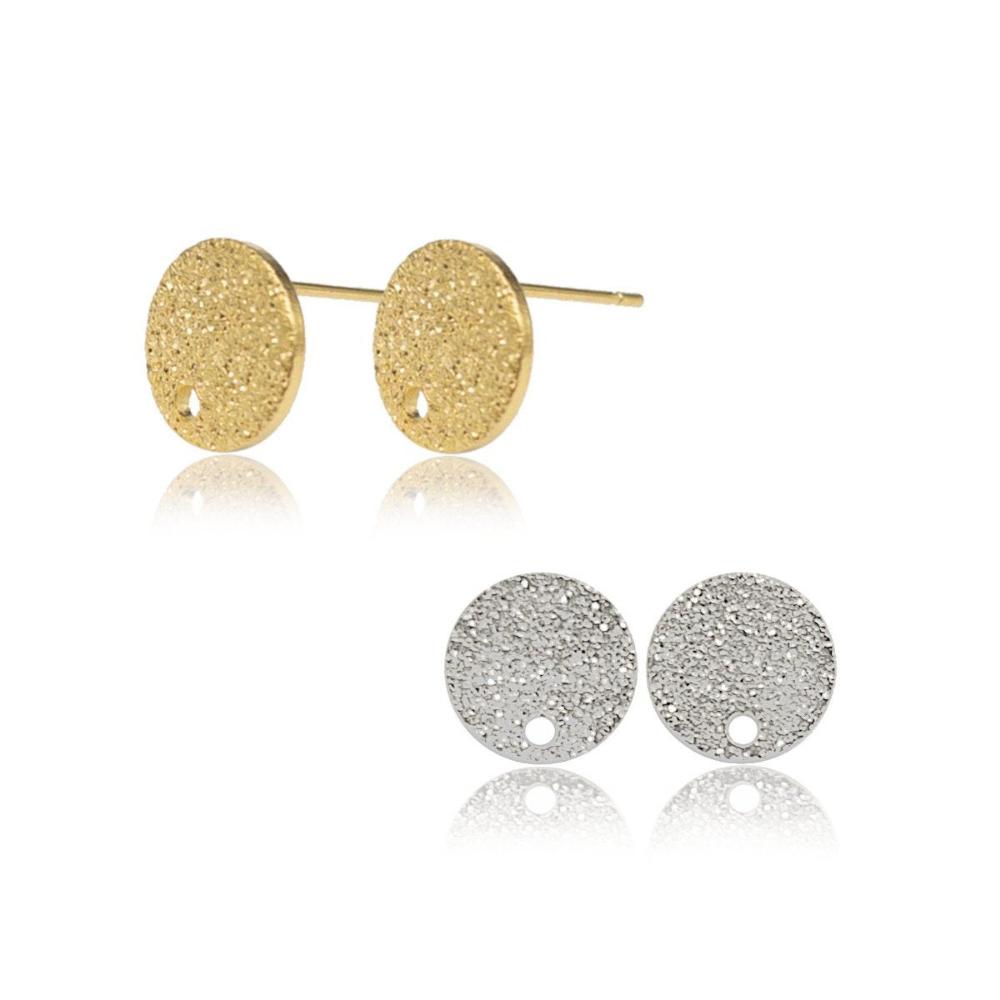 Round Earring Posts in Stardust Textured finish, 18K Gold Plated, Lead & Nickel Free, Stud Earring Findings, Retail/ Wholesale (BRER0014) - UniqueBeadsNY