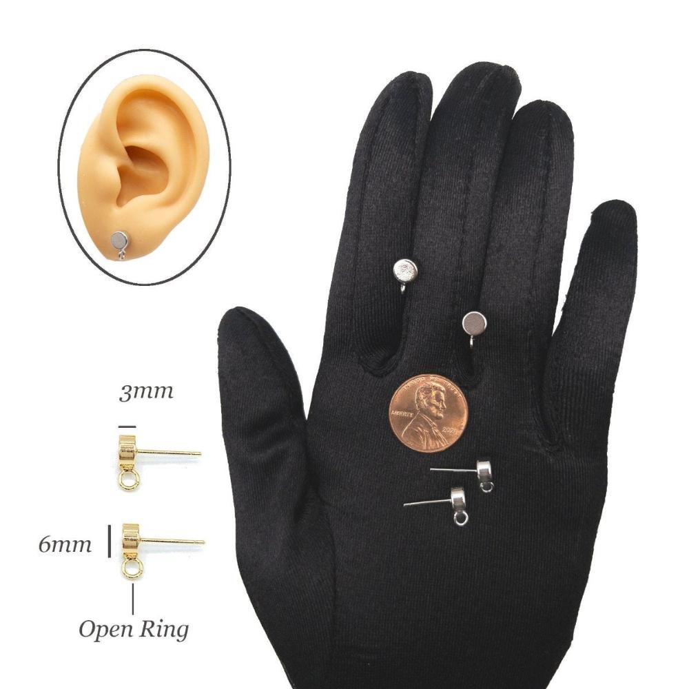 Round Earring Finding in 18K Gold Plating with 925 Silver Studs with Open Loop, With Ear Nuts, Retail and Wholesale (BRSSER0016A) - UniqueBeadsNY
