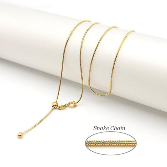 Minimalist Stainless Steel SNAKE CHAIN Necklace in 18K Gold, 1mm Threader Ready to Wear Adjustable Necklace, Add a Bead Venetian Necklace - UniqueBeadsNY