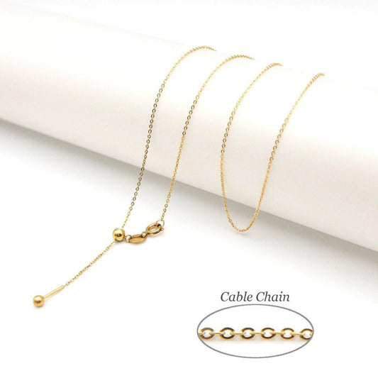 Essential Stainless Steel CABLE CHAIN Necklace in 18K Gold, 1mm Threader Ready to Wear Adjustable Necklace, Add a Stone Venetian Necklace - UniqueBeadsNY