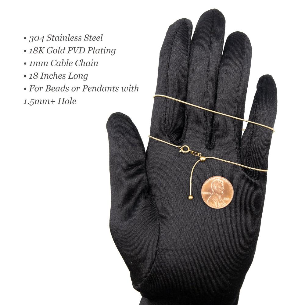 Minimalist Stainless Steel SNAKE CHAIN Necklace in 18K Gold, 1mm Threader Ready to Wear Adjustable Necklace, Add a Bead Venetian Necklace - UniqueBeadsNY