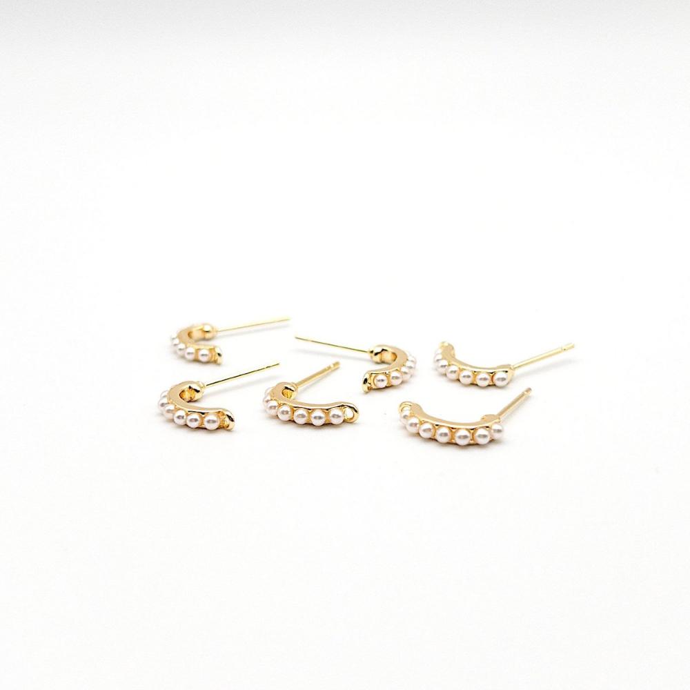 Pearl Stud Earring Findings, C Shaped Earring Posts in 18K Gold Plating with Loop, Nickel Lead Free, Imitation Pearl Earrings DIY Jewelry - UniqueBeadsNY
