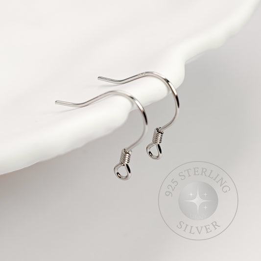 Silver Earring Hook Findings, 10PCs+ Hypoallergenic 925 Sterling Silver French Earring Wire, Fish Hook Ear Wires with Coil and Loop