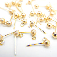 Ball Posts Stud Earring Findings in 18K Gold Plating, STARDUST Finish, 4mm Ball with Loop, Nickel Free, Retail & Wholesale (BRER-0025G)