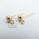 Ball Posts Stud Earring Findings in 18K Gold Plating, STARDUST Finish, 4mm Ball with Loop, Nickel Free, Retail & Wholesale (BRER-0025G)