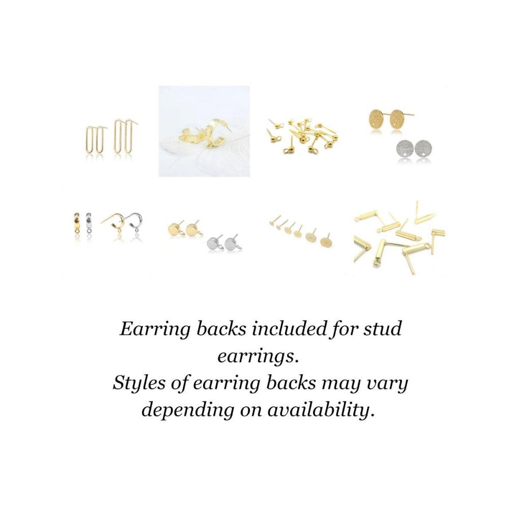Earring Finding Posts with 4mm, 6mm, 8mm Glue Pad Setting, Gold Plated 304 Stainless Steel, With Ear Nuts, Retail and Wholesale (STER-0011G) - UniqueBeadsNY