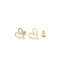 Geometric Hollow Heart Stud Earring with Loop, Small Heart Earring Findings, Lead & Nickel Free with 14K Gold Plating, Wholesale Welcome