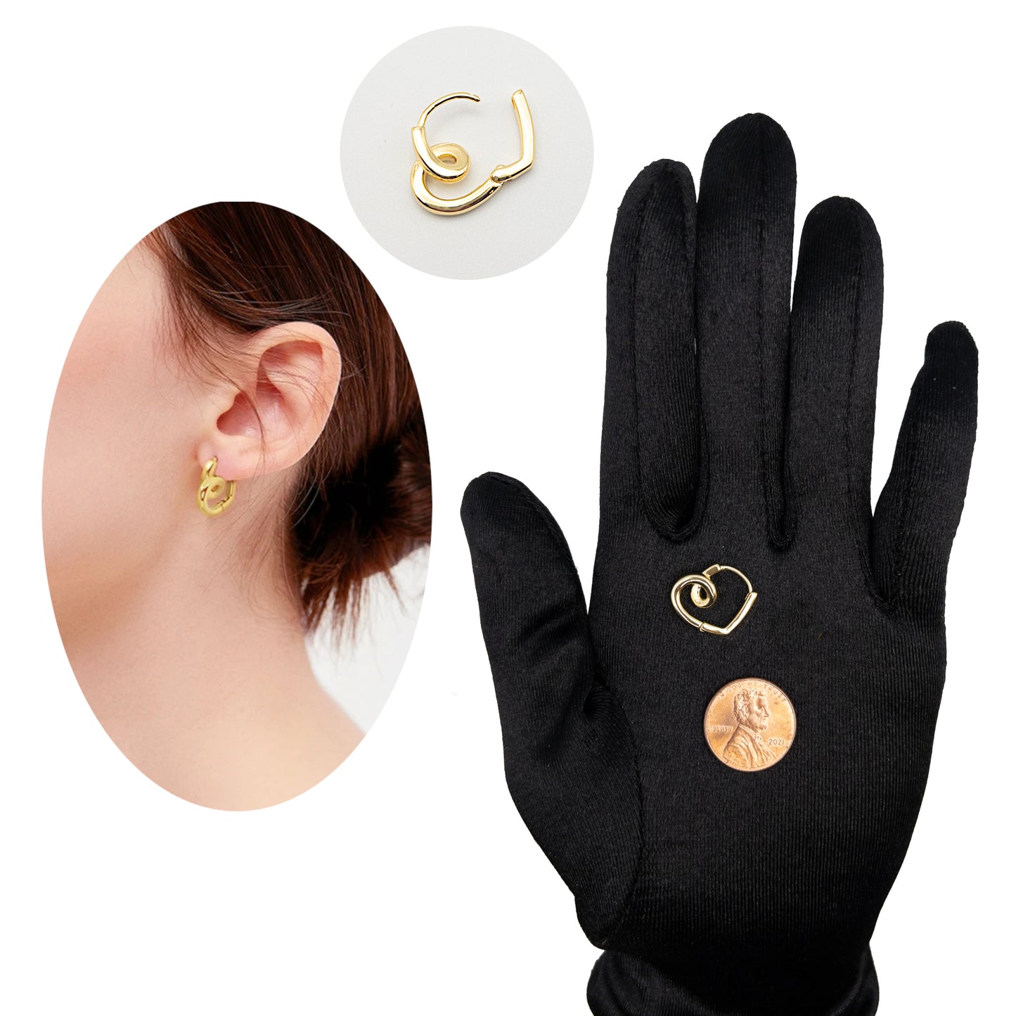 Spiral Heart Earrings 10 Pieces in Durable 18K Gold Plated, Lead and Nickle Free, Modern Twisted Heart Hoop Earrings for Girl Women, US Seller