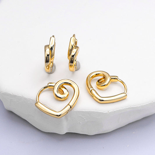 Spiral Heart Earrings 10 Pieces in Durable 18K Gold Plated, Lead and Nickle Free, Modern Twisted Heart Hoop Earrings for Girl Women, US Seller