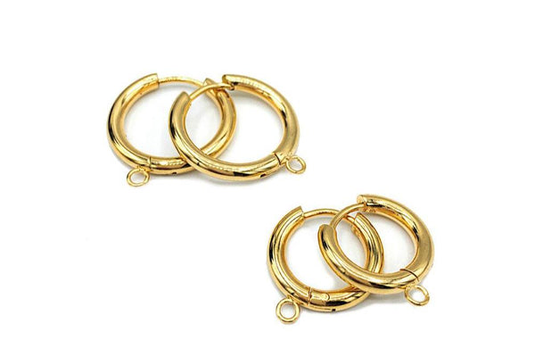 Huggie Hoops One-Touch Surgical Stainless Steel Earring Finding in Gold PVD Plating, Earring Hoop with Ring, Retail & Wholesale (STER-0015G)