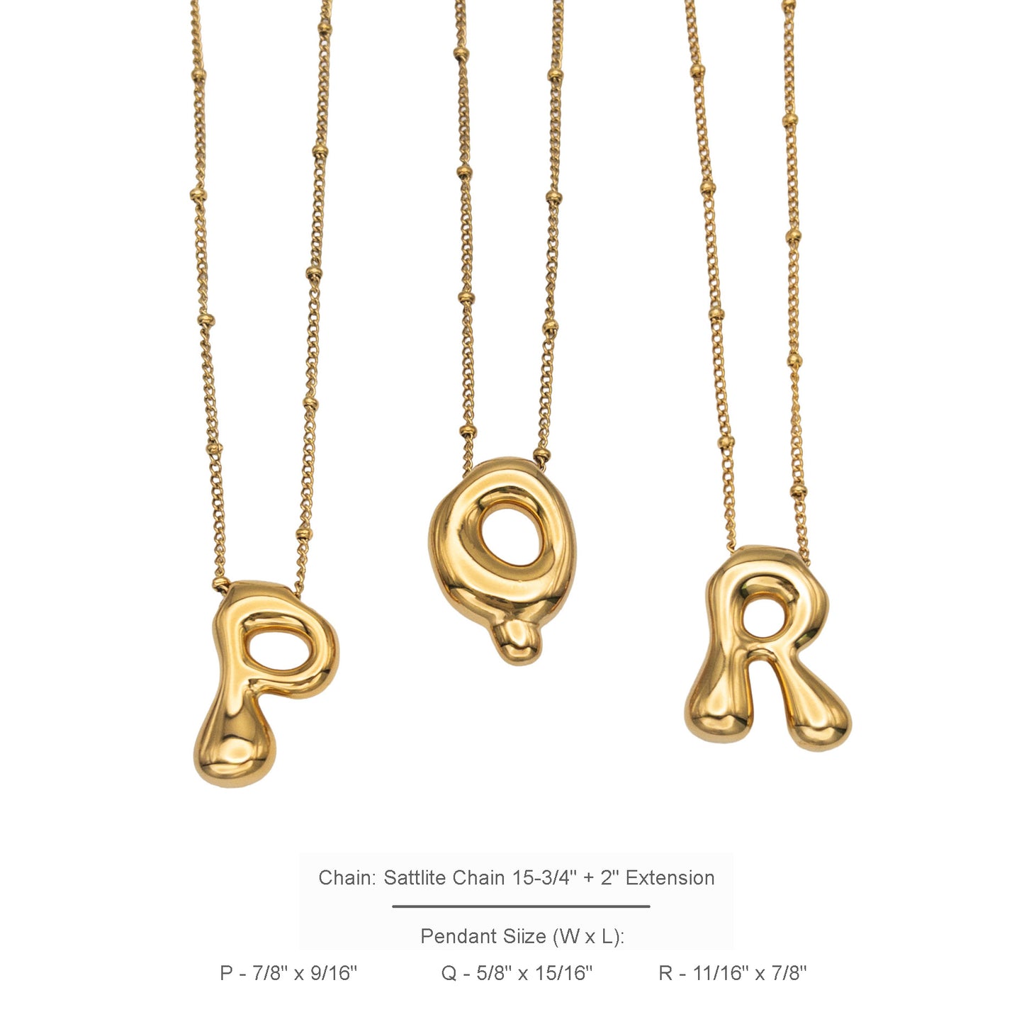Bubble Initial A-Z Letter Charm Necklace in Hypoallergenic Stainless Steel, Balloon Initial Necklace Adjustable 16-18" Chain in 18K Gold PVD Plating