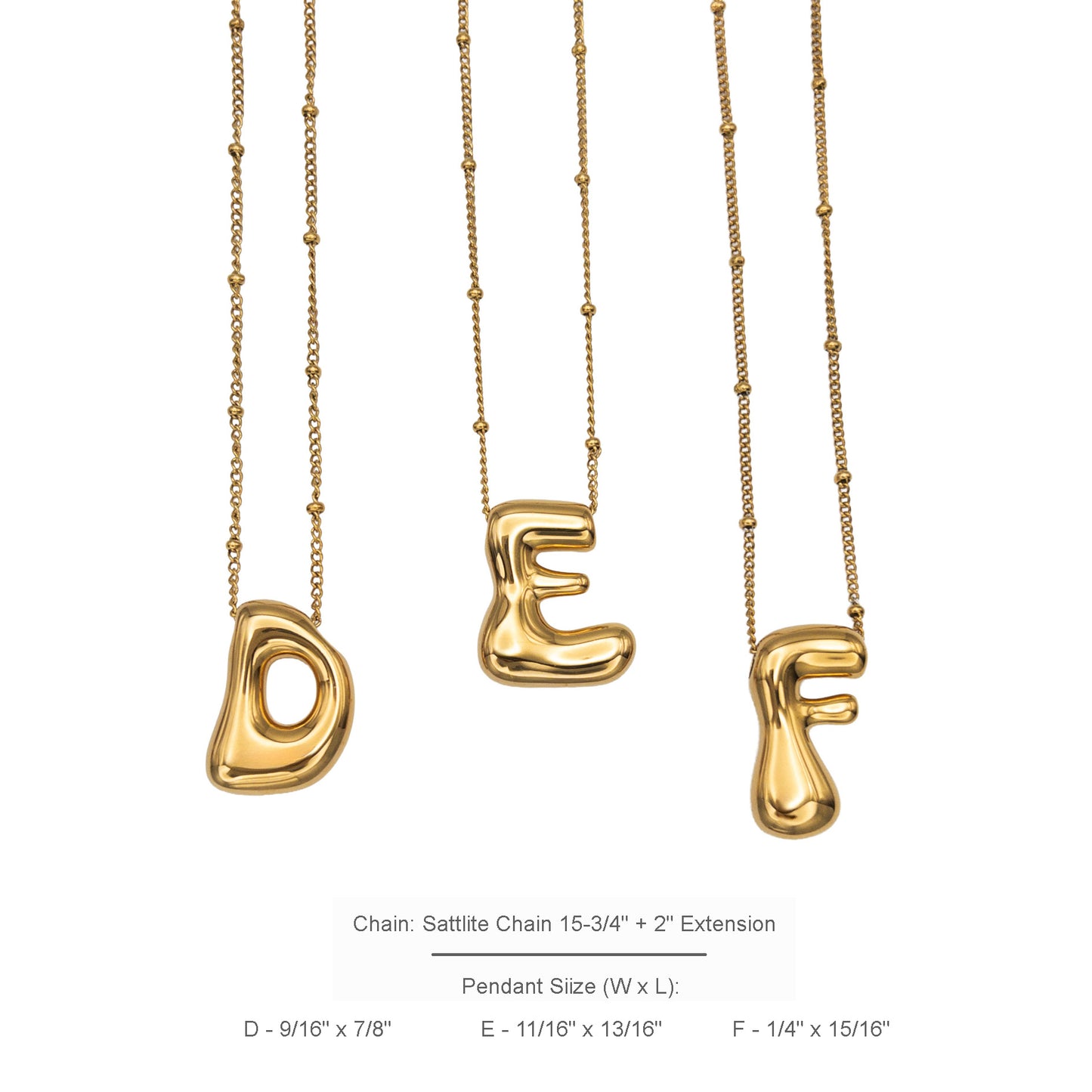 Bubble Initial A-Z Letter Charm Necklace in Hypoallergenic Stainless Steel, Balloon Initial Necklace Adjustable 16-18" Chain in 18K Gold PVD Plating