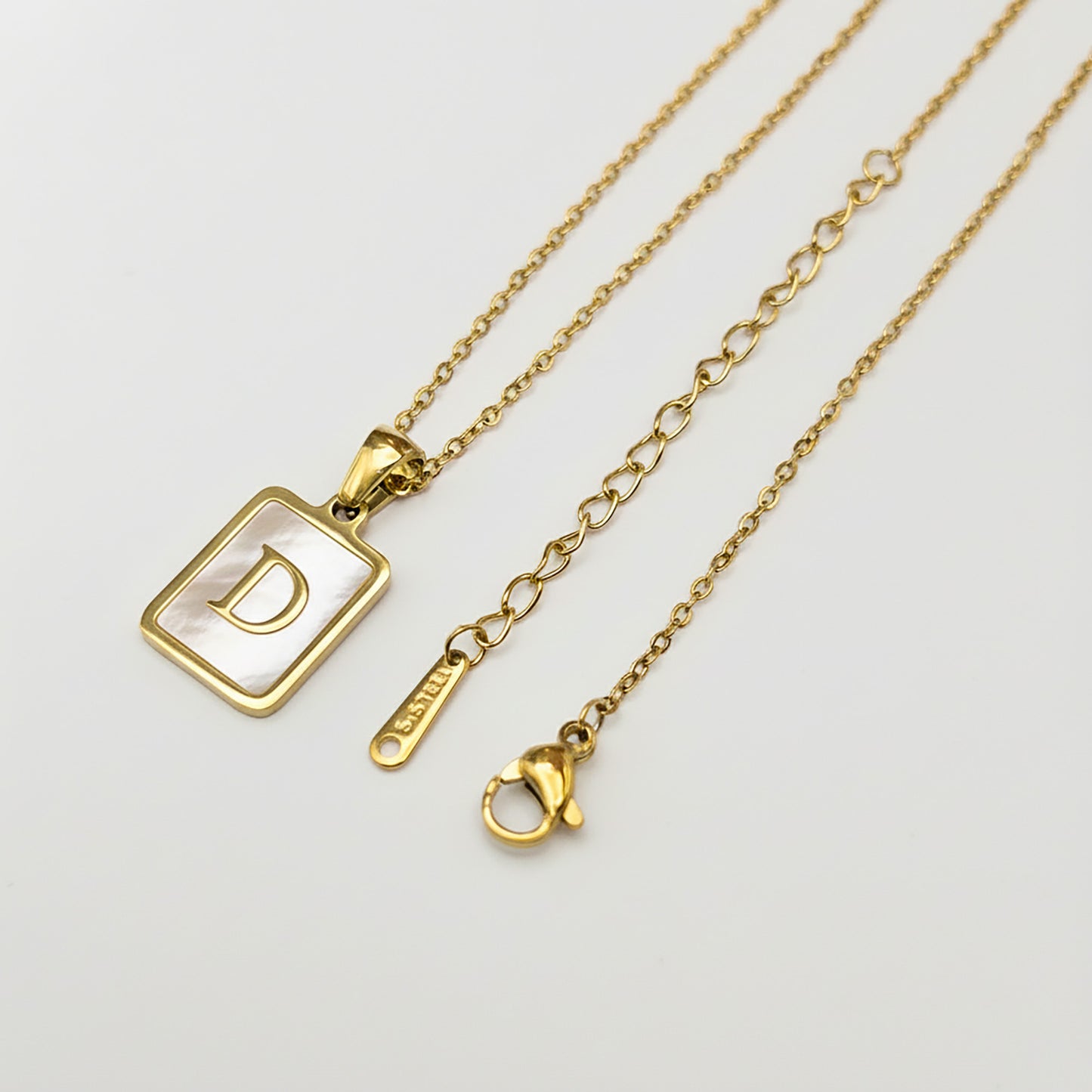 Mother of Pearl Initial Necklace (A–Z), Non-allergy Stainless Steel in Long Lasting & Waterproof 18K Gold 16-inch Cable Chain with Extender