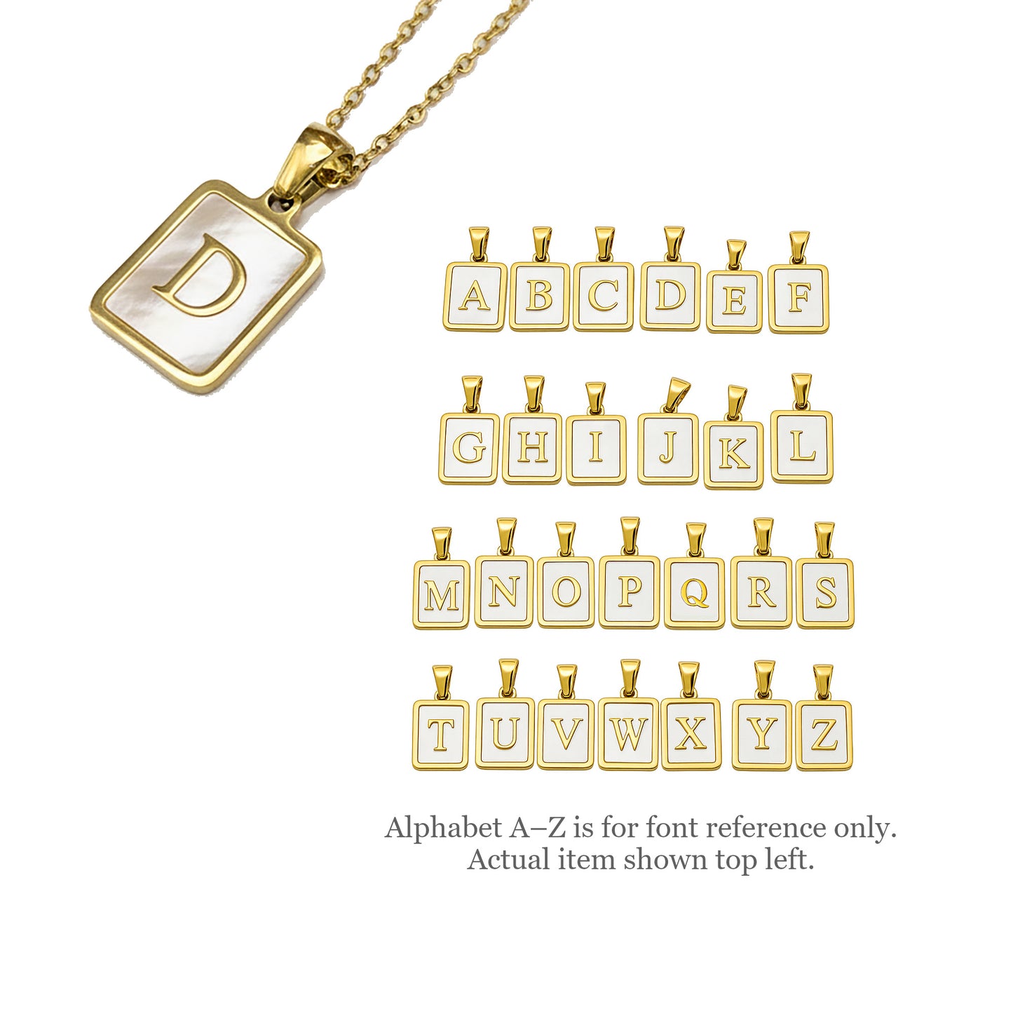 Mother of Pearl Initial Necklace (A–Z), Non-allergy Stainless Steel in Long Lasting & Waterproof 18K Gold 16-inch Cable Chain with Extender
