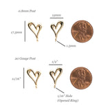 Heart Stud Earring Findings with Loop for Jewelry Making, Lead and Nickel Free with 14K Gold Plated, Wholesale Earring Findings, 10 Pieces