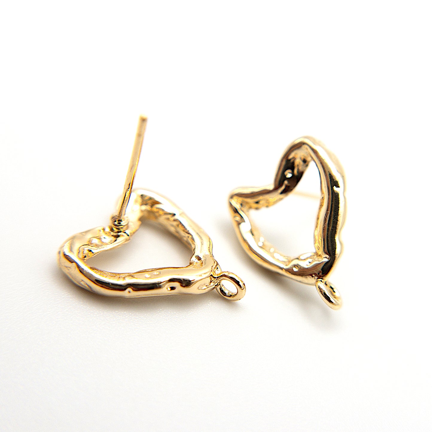 Molten Heart Earring Finding 10 Pieces, Made with 925 Silver Posts, Melted Heart Stud Earrings with Loop, Nickel Free, 14K Gold Plating, 10 Pieces per Order
