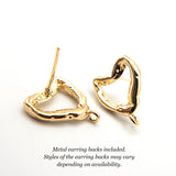 Molten Heart Earring Finding with 925 Silver Posts, Melted Heart Stud Earrings with Loop, Nickel Free, 14K Gold Plating, 10 Pieces per Order