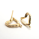 Molten Heart Earring Finding with 925 Silver Posts, Melted Heart Stud Earrings with Loop, Nickel Free, 14K Gold Plating, 10 Pieces per Order