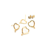 Small Open Heart Stud Earring Findings with 14K Gold Plating, Earring Findings for Jewelry Making, Lead & Nickel Free, Buy USA, 10 Pieces