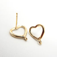 Small Open Heart Stud Earring Findings with 14K Gold Plating, Earring Findings for Jewelry Making, Lead & Nickel Free, Buy USA, 10 Pieces