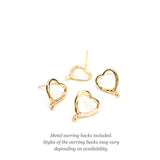 Small Open Heart Stud Earring Findings with 14K Gold Plating, Earring Findings for Jewelry Making, Lead & Nickel Free, Buy USA, 10 Pieces