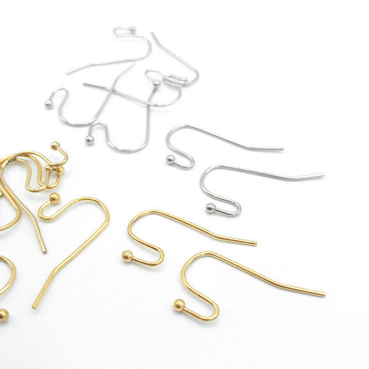 Earring Hook Findings, 10PCs+ Hypoallergenic Stainless Steel Earring Wire with 2mm Stopper Ball, Anti-tarnish 18K Gold Plated or Steel Color