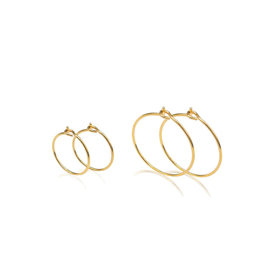 HOOP Earrings, 10PCs+ Hypoallergenic Surgical Steel Wine Glass Earring in 18K PVD Gold Plating and Polished Tip, 15 and 20mm, US Seller