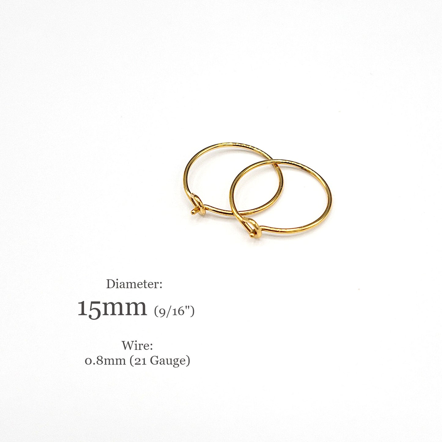 HOOP Earrings, 10PCs+ Hypoallergenic Surgical Steel Wine Glass Earring in 18K PVD Gold Plating and Polished Tip, 15 and 20mm, US Seller