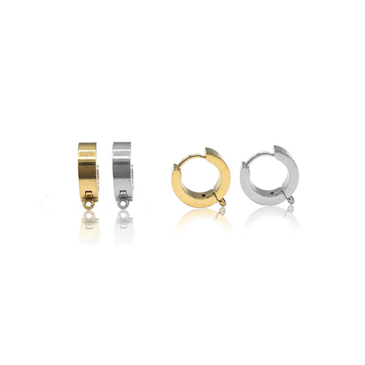 Hoop Earring Findings, 4PCs+ Hypoallergenic Steel Huggie Hoop Earring Blanks with Attach Loop in Anti-tarnish 18K PVD Gold or Steel Finish