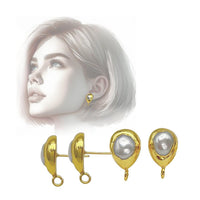 Pearl Earring Post Finding in Teardrop Shape with Loop For Drop & Dangle Earrings, 18K Gold Plated with Ear Nut, Nickel and Lead-Free Brass