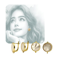 Mother of Pearl Inlay Latch Back Earring Findings with Ring, Round MOP Hoop Earring Findings for Drop Earrings, Nickel-Free, 18K Gold Plated