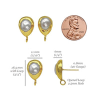 Pearl Earring Post Finding in Teardrop Shape with Loop For Drop & Dangle Earrings, 18K Gold Plated with Ear Nut, Nickel and Lead-Free Brass - UniqueBeadsNY