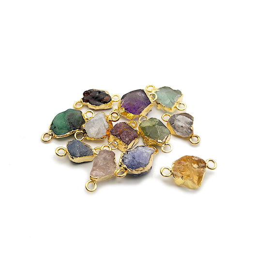 Raw Gemstone Connector, 2PCs Rough Cut Birthstone Charm 24K Gold Plated, for DIY Handmade Birthstone Jewelry Gifts & Crafting