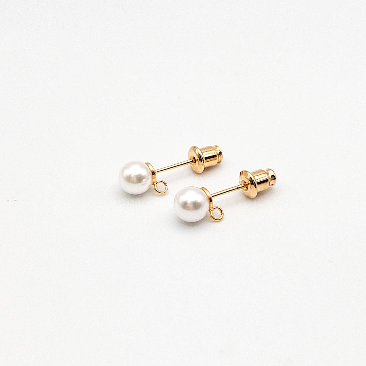 Pearl Earring Studs, 10PCs White Imitation Pearl Earring Findings with 925 Silver Posts in 18K Gold Plating, 6mm for DIY Jewelry making