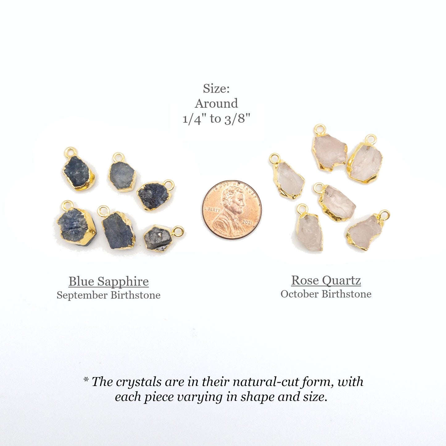 Raw Gemstone Pendants, 2PCs Rough Cut Birthstone Charm with 24K Gold Plated, for DIY Personalized Birthstone Jewelry Gifts & Crafting