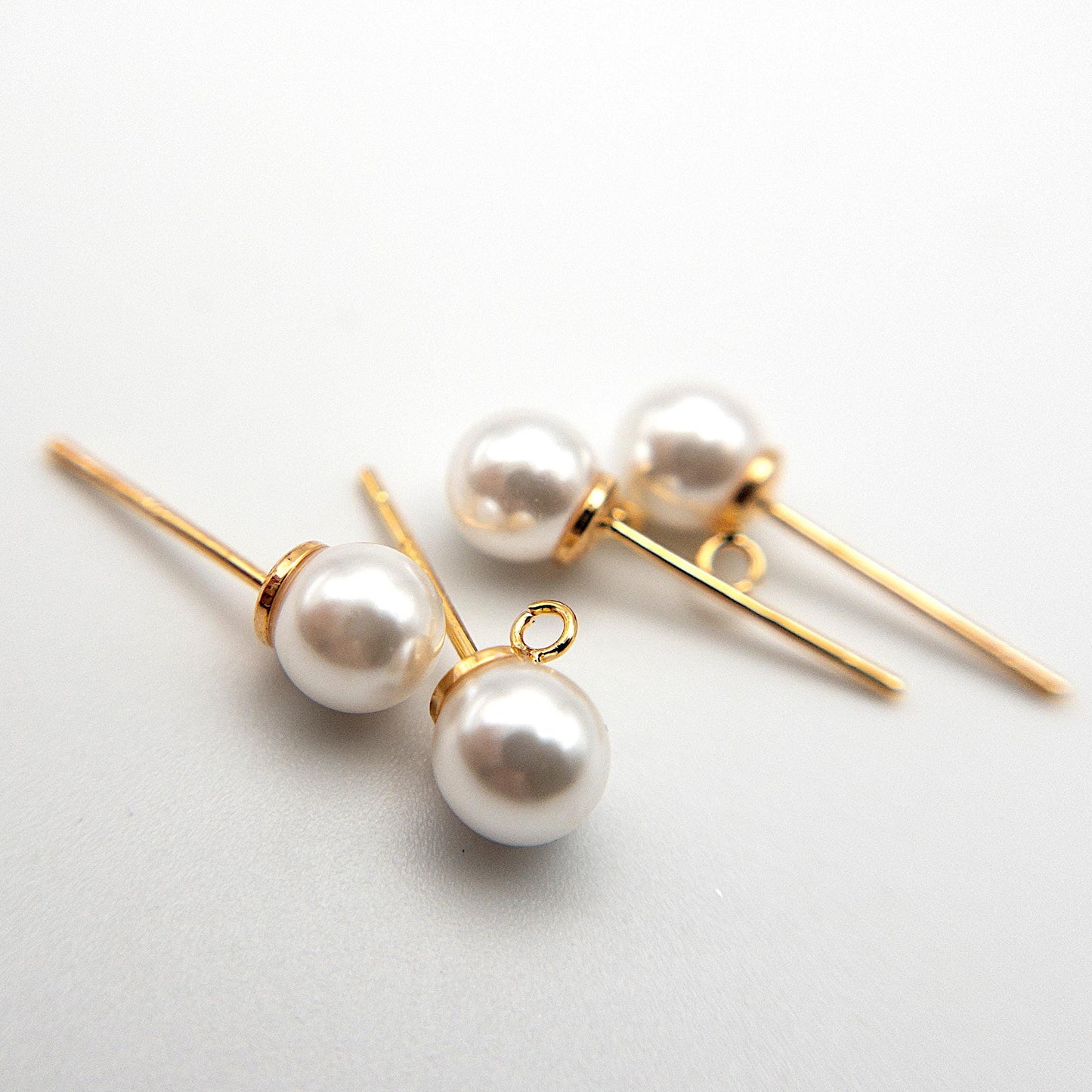 Pearl Earring Studs, 10PCs White Imitation Pearl Earring Findings with 925 Silver Posts in 18K Gold Plating, 6mm for DIY Jewelry making