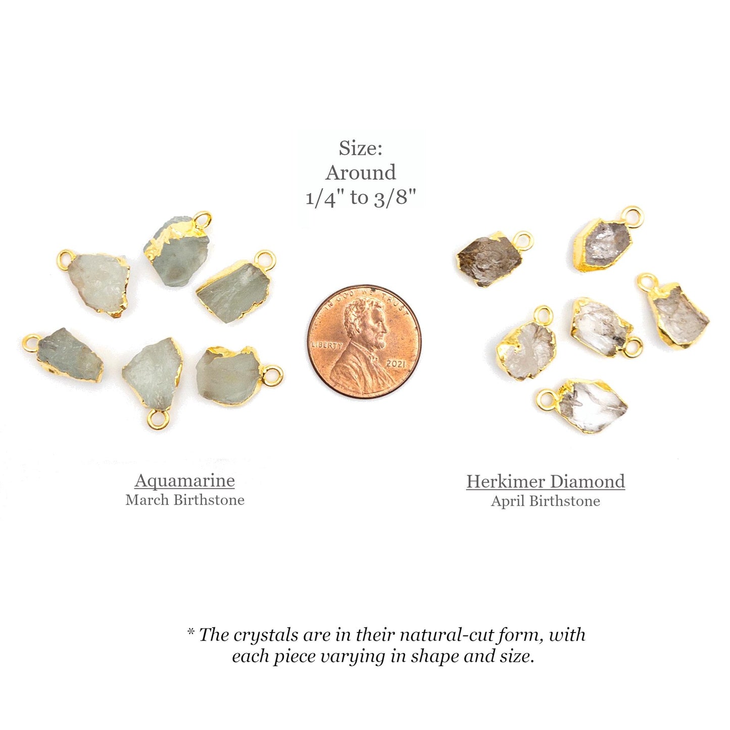 Raw Gemstone Pendants, 2PCs Rough Cut Birthstone Charm with 24K Gold Plated, for DIY Personalized Birthstone Jewelry Gifts & Crafting