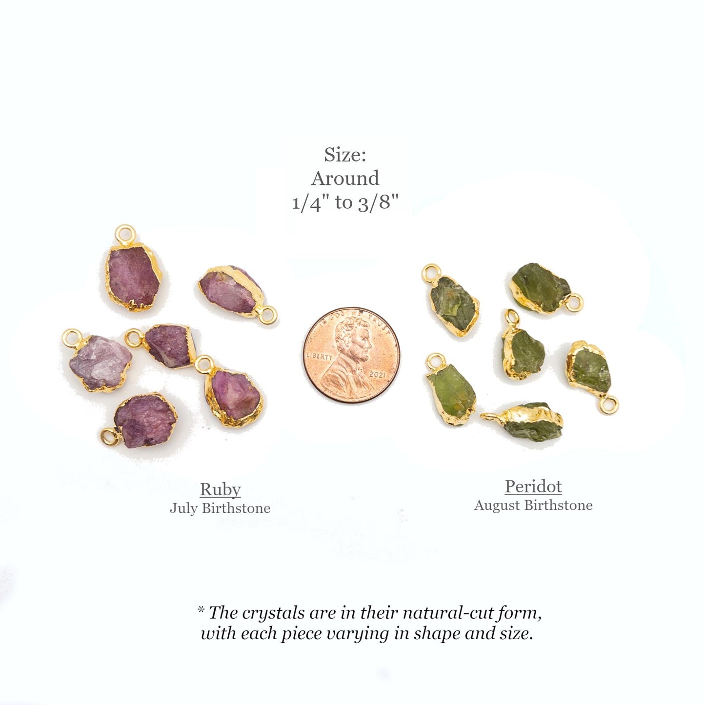 Raw Gemstone Pendants, 2PCs Rough Cut Birthstone Charm with 24K Gold Plated, for DIY Personalized Birthstone Jewelry Gifts & Crafting