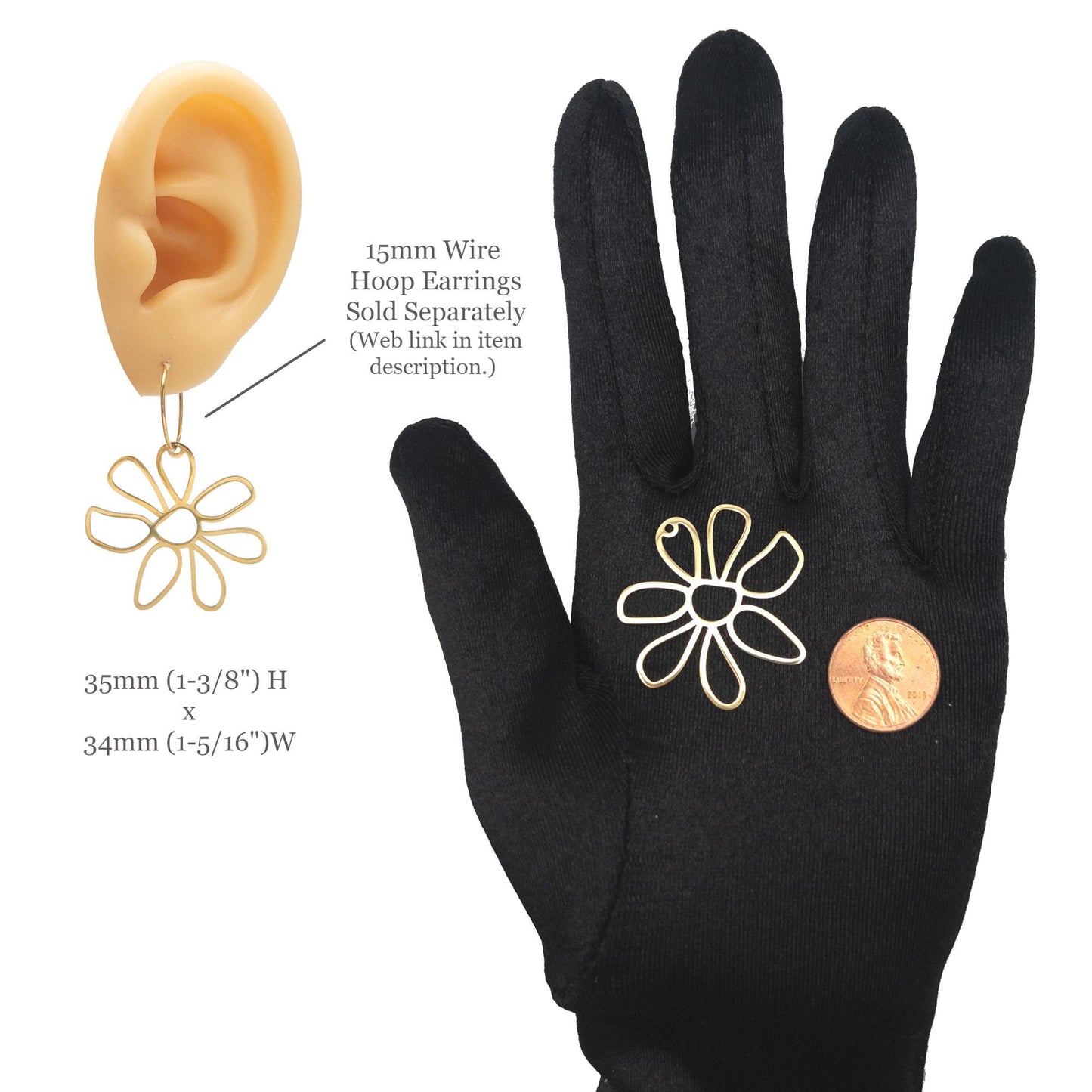 Daisy Flower Charm, 2PC Allergy Free Stainless April Birth Flower Charm in Anti-tarnish Waterproof 18K PVD Gold for DIY Earring & Necklace