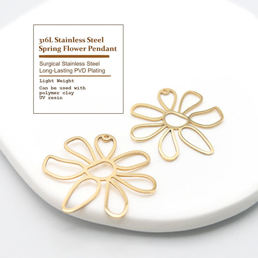 Daisy Flower Charm, 2PC Allergy Free Stainless April Birth Flower Charm in Anti-tarnish Waterproof 18K PVD Gold for DIY Earring & Necklace