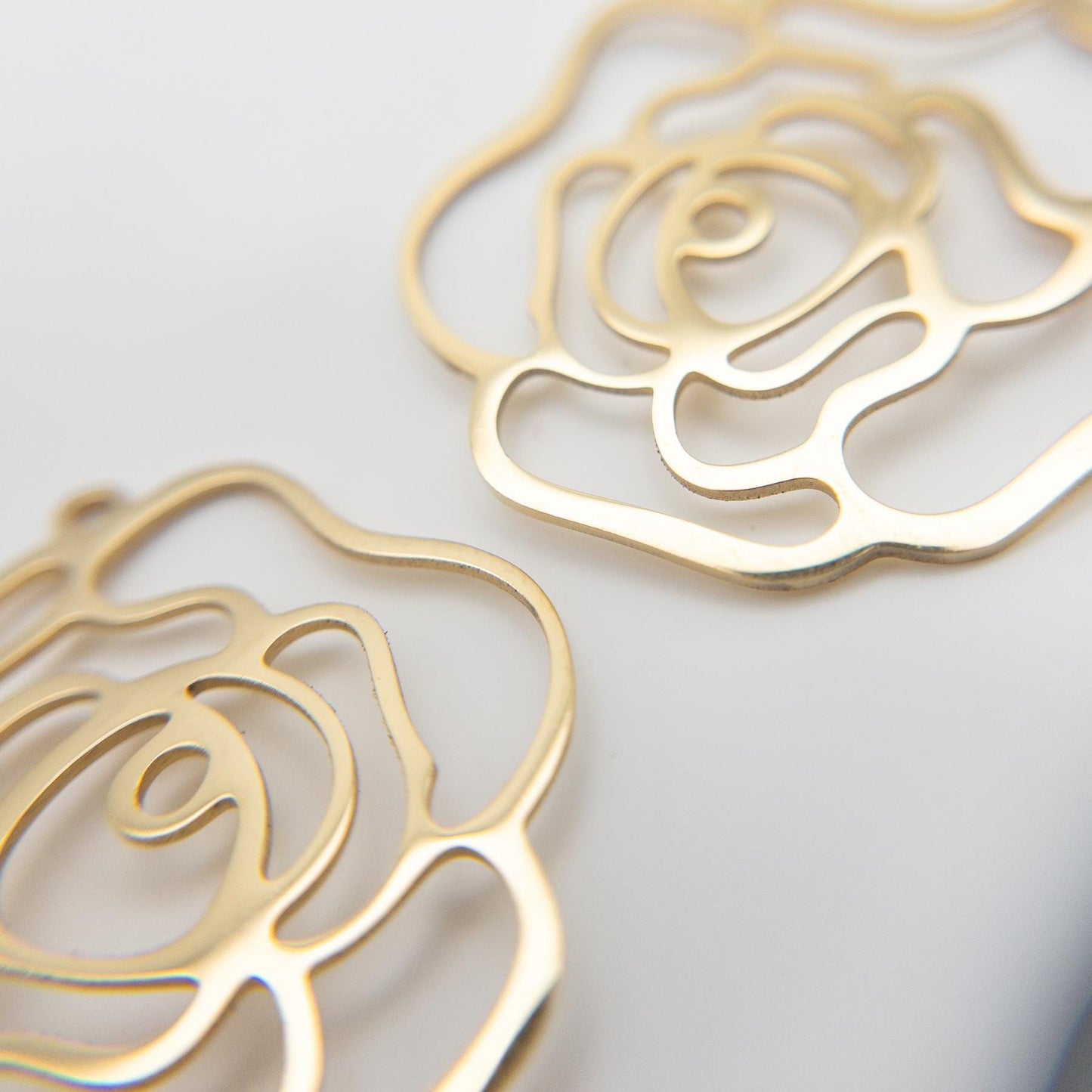 Rose Flower Charms, 2PC Allergy Free Stainless Steel Open Rose Charms in Long-lasting and Waterproof 18K Gold PVD Plating for DIY Jewelry