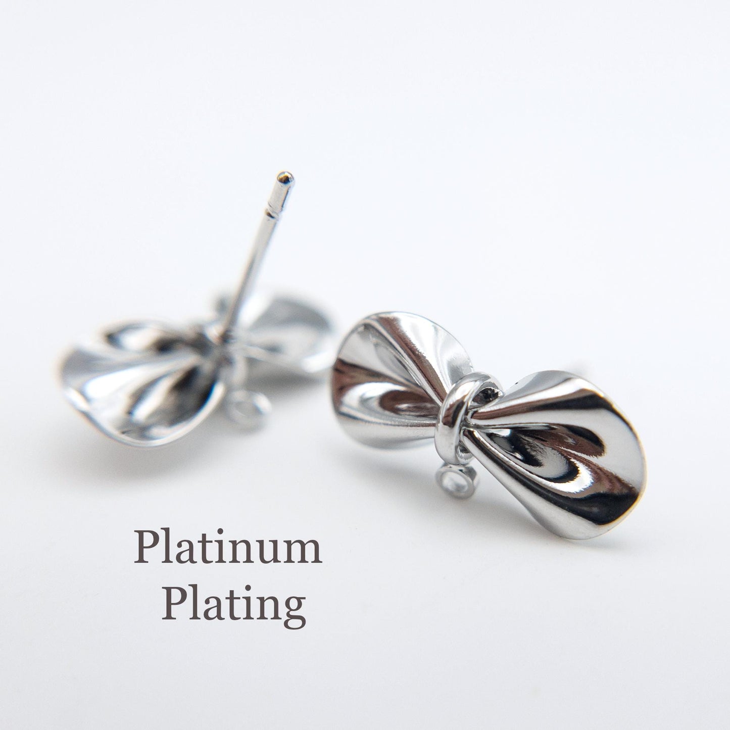 Bowknot Earring Findings, 10+ Pcs Bow Tie Posts in 18K Gold for DIY Earrings, Nickel Free, Bow Studs with Loop Jewelry Making, US Seller