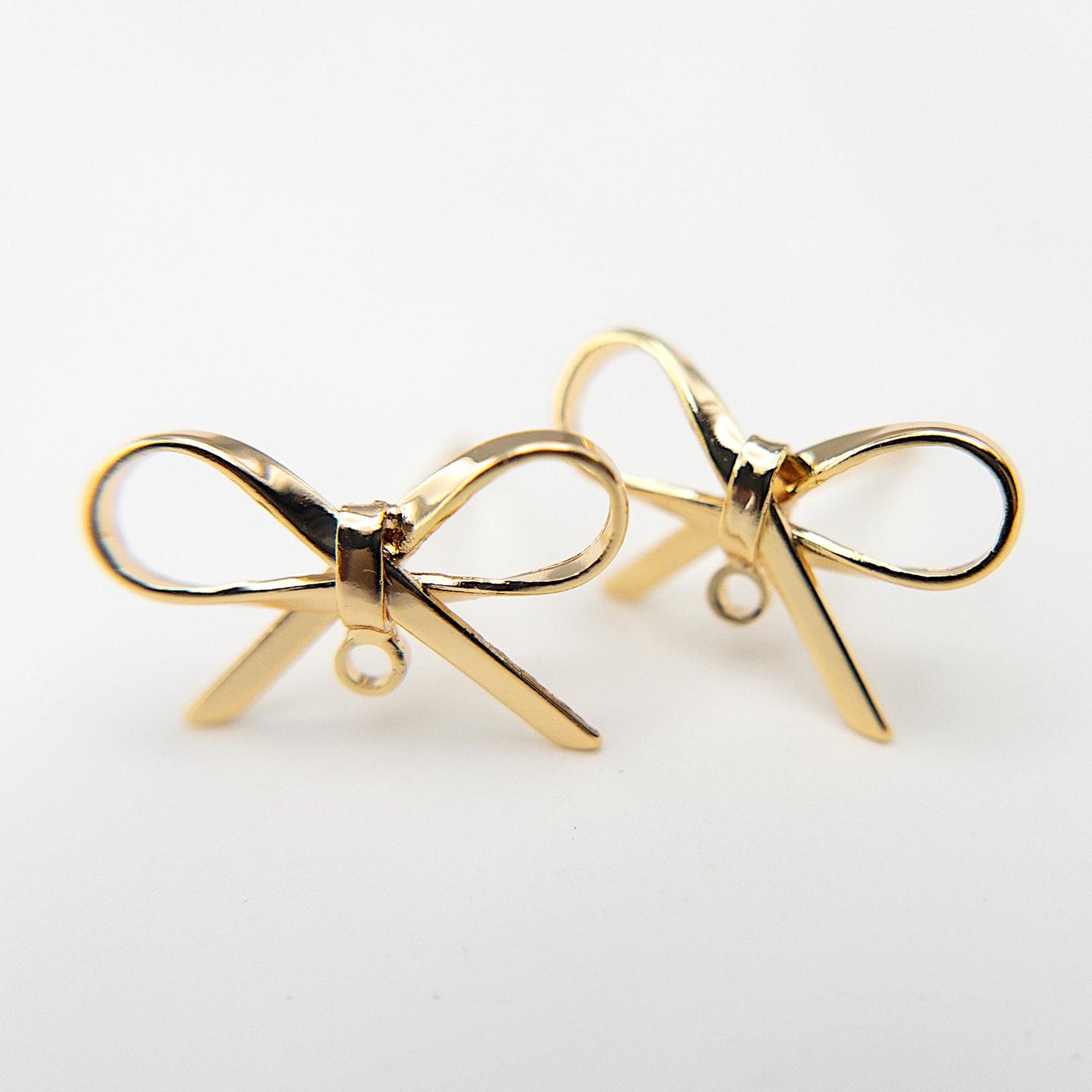Bow Studs, 10 PCs+ Ribbon Bow Earring Findings in 18K Gold for DIY Earrings, Nickel Free, Gold Bow Studs with Loop Jewelry Making, US Seller