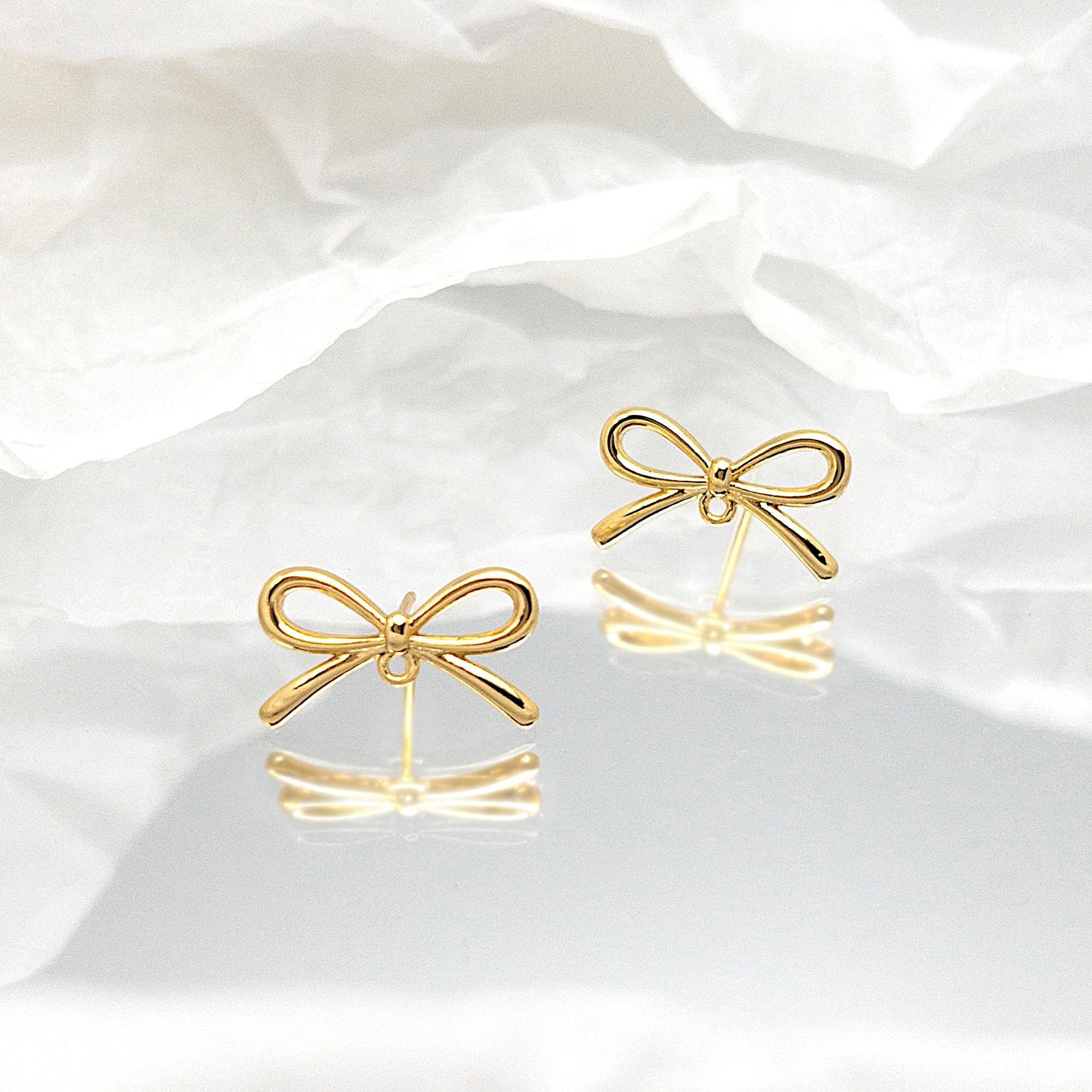 Gold Bow Studs, 10 Pcs+ Ribbon Bow Earring Findings in 18K Gold Plating, Gold Bow Earrings with Loop for Earring Making, Nickel Free, US Seller