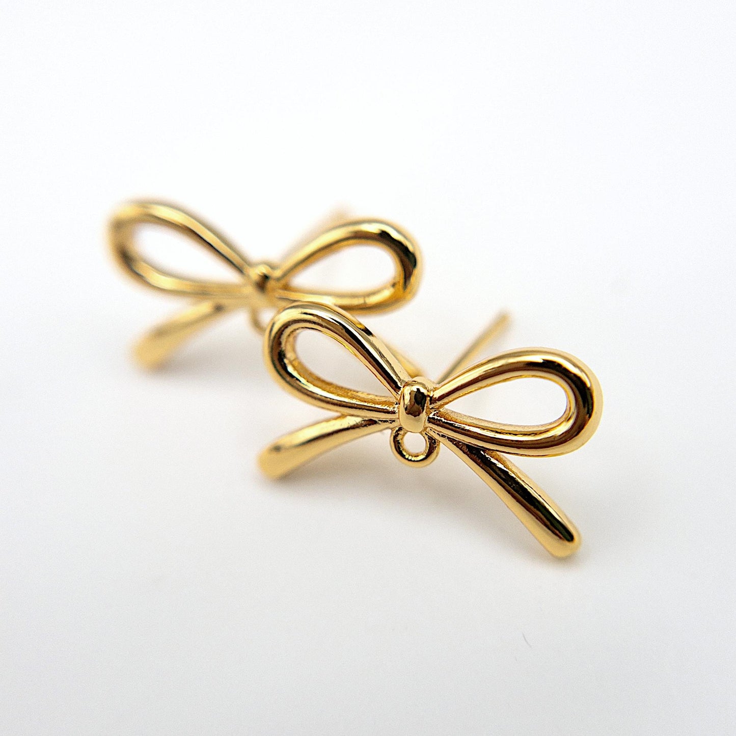 Gold Bow Studs, 10 Pcs+ Ribbon Bow Earring Findings in 18K Gold Plating, Gold Bow Earrings with Loop for Earring Making, Nickel Free, US Seller