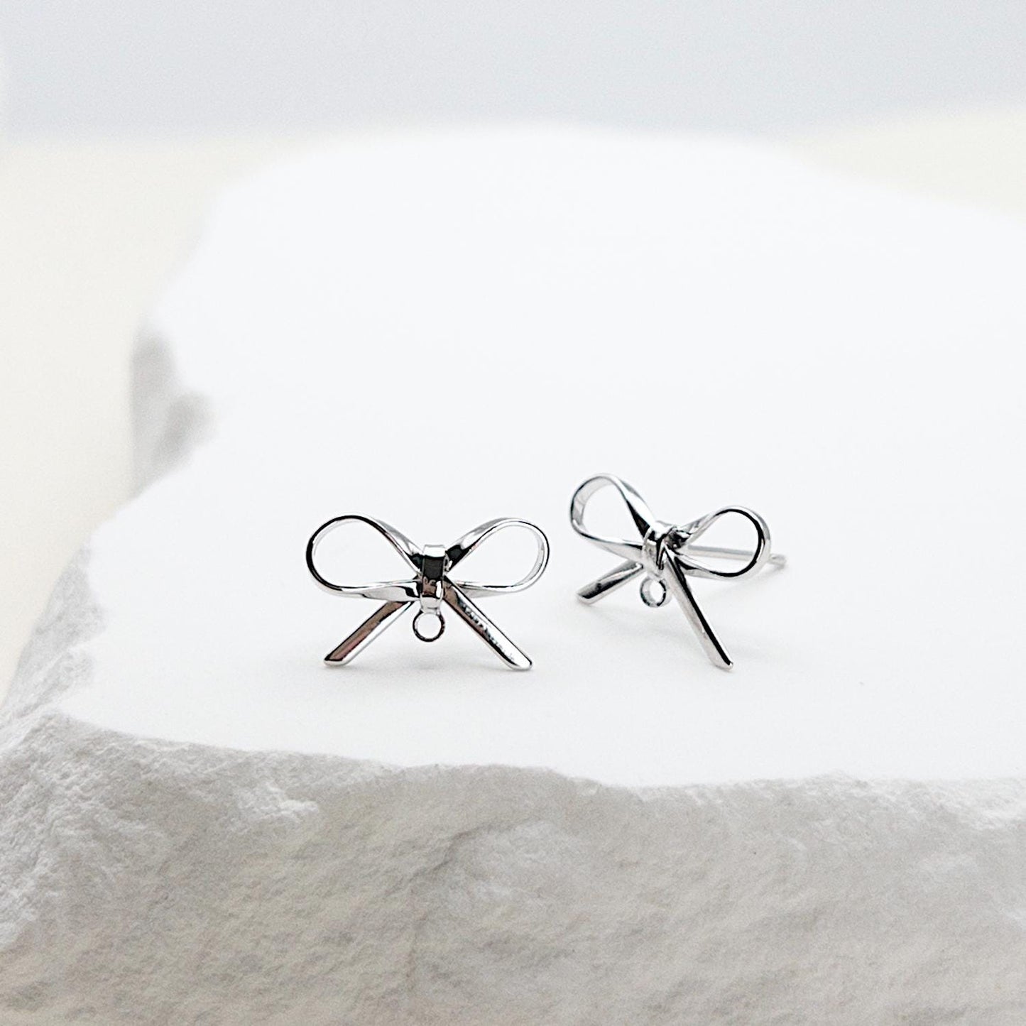 Bow Studs, 10 PCs+ Ribbon Bow Earring Findings in 18K Gold for DIY Earrings, Nickel Free, Gold Bow Studs with Loop Jewelry Making, US Seller