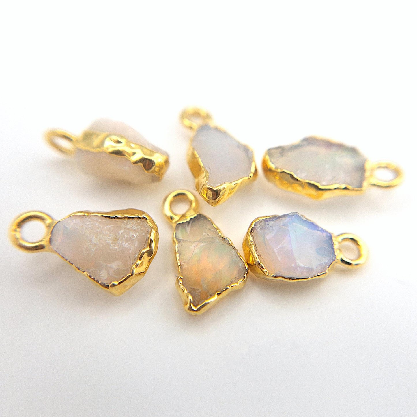 Raw Gemstone Pendants, 2PCs Rough Cut Birthstone Charm with 24K Gold Plated, for DIY Personalized Birthstone Jewelry Gifts & Crafting